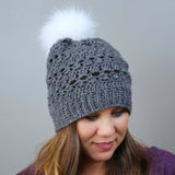 Crochet Beanie Worn By A Woman thumbnail