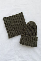 Flat lay of textured hat and matching cowl. thumbnail