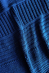 Flat lay of crochet afghan, showing bands of different textures. thumbnail