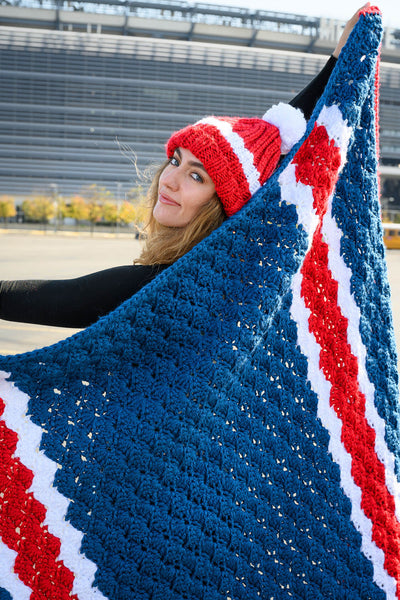 V Stitch Red White And Blue Crochet Blanket Academia Throw (Crochet)