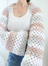Granny Strip Shrug Crochet Pattern - wearing, sleeves thumbnail