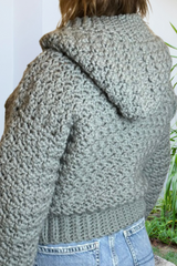 Crochet Hoodie Worn By A Woman Back View thumbnail