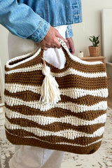 brown and creme crochet tote thumbnail