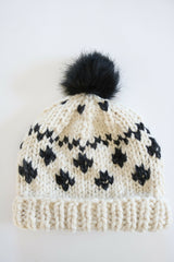 cream and black houndstooth knitted beanie thumbnail