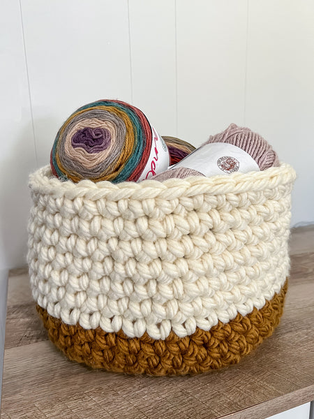 Knitting basket, knitting caddy, knitting bucket, knitting storage, crochet  storage, craft basket, project basket, wool storage basket