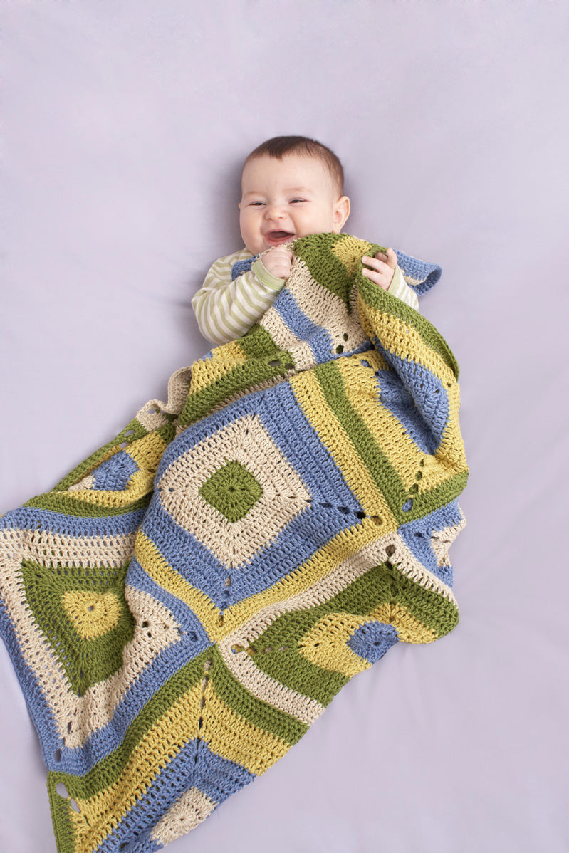 Cheerful Squares Baby Throw Pattern (Crochet)