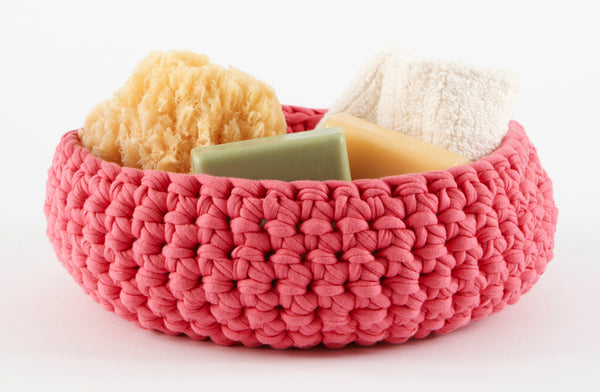 Raspberry Crochet Bowl - Recycled T-Shirt Yarn, A small bow…
