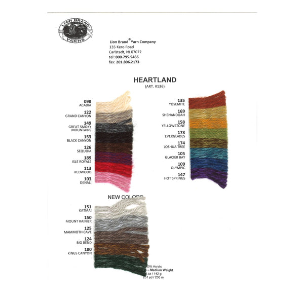 Heartland Yarn: Color Card - Version 1