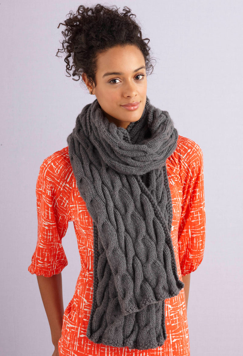 Grey Cabled Scarf (Knit)