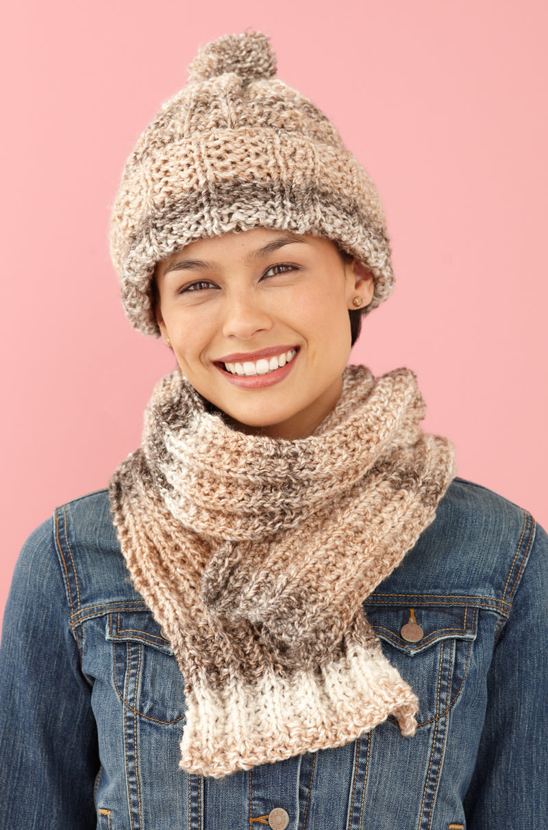 Rustic Ribbed Hat and Scarf Pattern (Knit) - Version 9