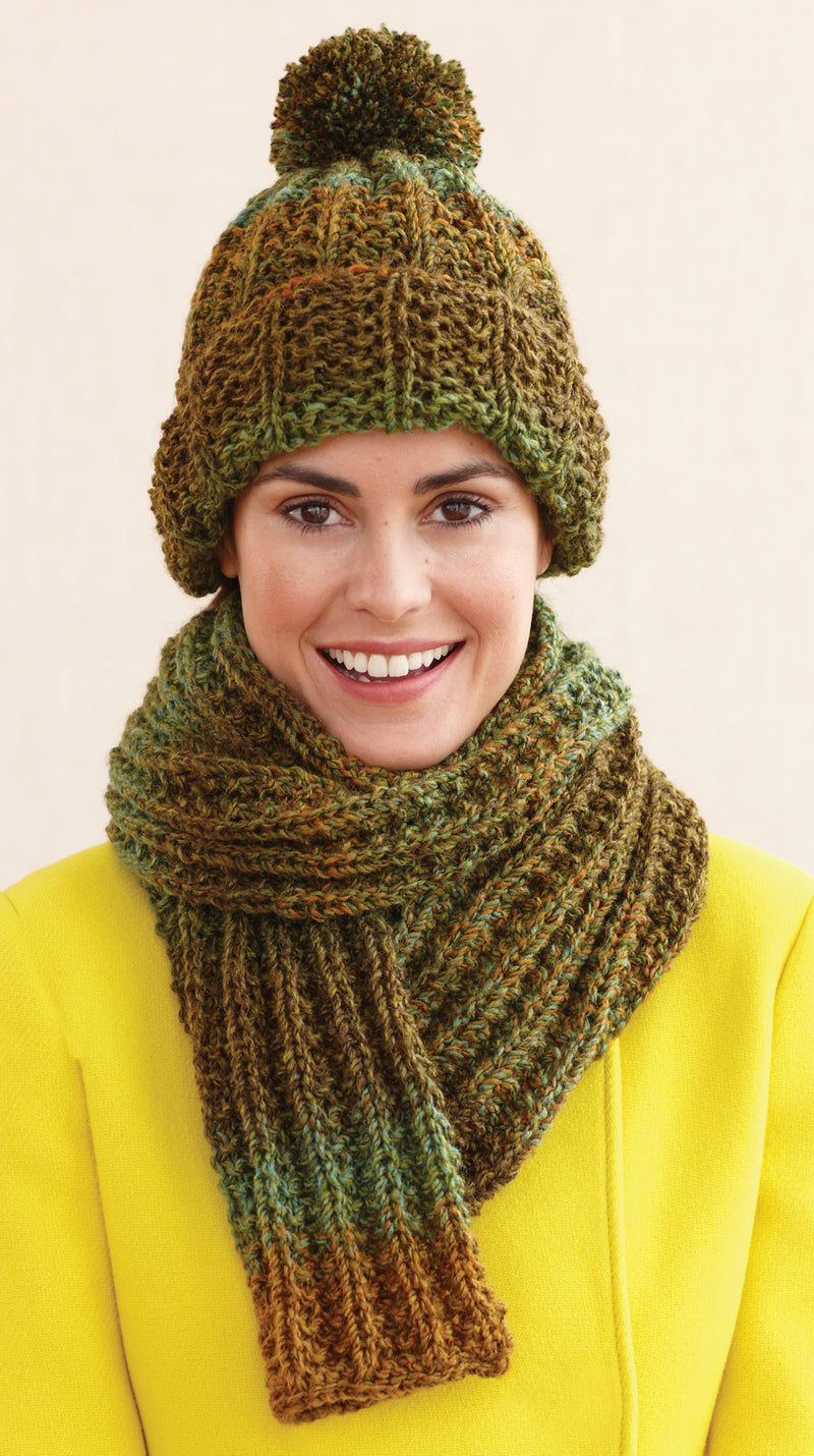 Rustic Ribbed Hat and Scarf Pattern (Knit) - Version 7