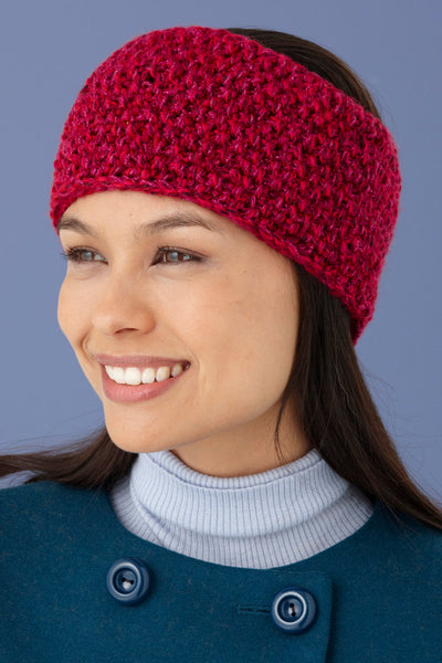 Handmade Hand Crafted Knit Seed Stitch Twist Headband cowl set Sparkly Red Handmade Seed Stitch Wool Headband: Knitted Ear Warmer Cowl  main image 2