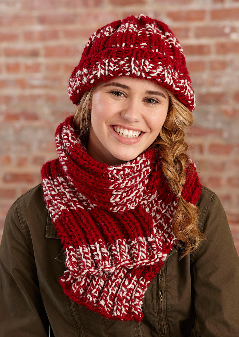 Simple Knit Crimson Hat and Scarf
