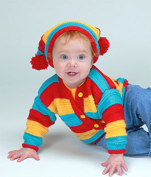 Stripes and Pom Poms Baby Set Pattern (Knit)