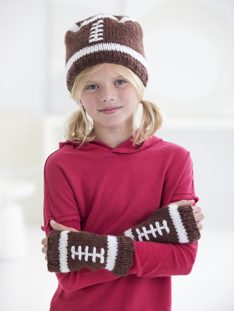 Child's Football Hat And Wristlets (Knit)