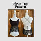 crochet top on a dress form from front view and back view thumbnail