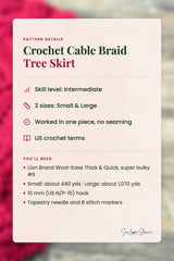 infographics for handmade red and white cable braid crochet Christmas tree skirt thumbnail