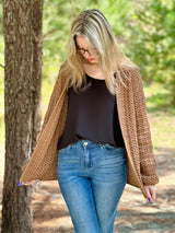 crochet sweater in nutmeg color thumbnail