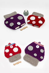 purple and red toadstool mushroom-shaped crocheted sleeves thumbnail