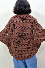Crochet Cardigan Worn By A Woman Back View thumbnail
