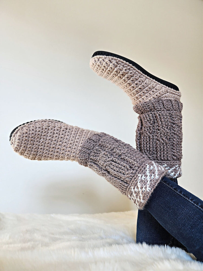 Crochet Kit - Cable Crochet Slipper Boots Botties Wool Insoles