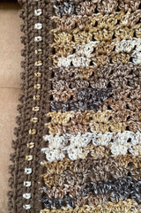 Close up of border on brown & cream crochet blanket.  thumbnail