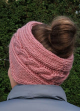 Back view of a knit headwarmer, showing grafting seam up the back.  thumbnail