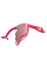 Crochet dragon posed as if flying, against a white background.  thumbnail