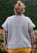 Back view of cardigan vest, showing center back seam and rib detail.  thumbnail