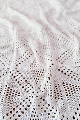 Detail of openwork texture on crochet coverlet, showing geometric openwork.  thumbnail