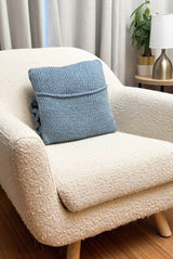 Back view of knit pillow, showing overlapping envelope opening.  thumbnail