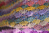 Extreme close up of shell stitch pattern in variegated yarns.  thumbnail