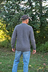 Back view of crochet cardigan, showing lower hem ribbing.  thumbnail