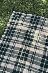 Close up of blanket corner on lawn.  thumbnail