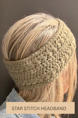 back view of a person wearing a textured star stitch crochet headband thumbnail