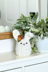 sherpa stuffed bunny next to a plant thumbnail