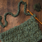 crochet swatch of green sherpa yarn thumbnail