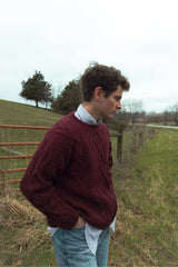 mulberry wool cable-knit men's sweater thumbnail