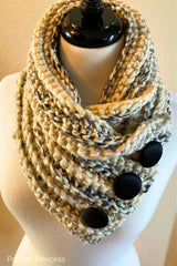 chunky cowl with buttons on a dress form thumbnail