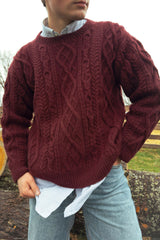 mulberry wool cable-knit men's sweater thumbnail