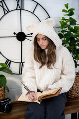 Model wearing hoodie with cat ears thumbnail