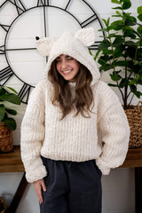 Model wearing hoodie with cat ears thumbnail