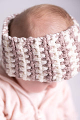close up of baby headband in cream and mushroom colors thumbnail