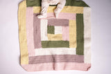log cabin crochet blanket in pink, cream, green, yellow  thumbnail