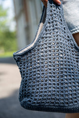 closeup of blue crochet bag thumbnail