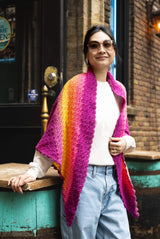 woman with triangle shawl draped over her shoulders thumbnail