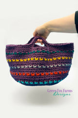 purple crochet bag with colorful design pattern thumbnail