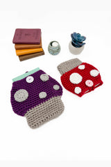 red and purple toadstool mushroom-shaped crocheted sleeve thumbnail