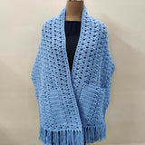 Easy Crochet Pocket Shawl Pattern, Pocket Scarf with Fringes, Womens Wrap, Crochet Cornflower Pocket Shawl (10) thumbnail