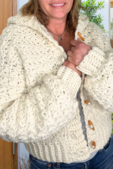 Crochet Hoodie Worn By A Woman thumbnail